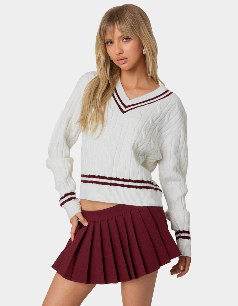 EDIKTED Dean V-Neck Cable Knit Sweater image number 2