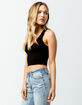 BOZZOLO Ribbed V-Neck Black Womens Crop Tank Top image number 2