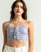 SKY AND SPARROW Ruched Lace Up Womens Lavender Cami image number 1