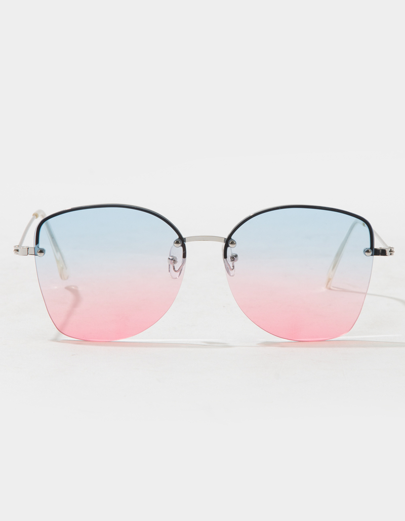 BLUE CROWN Rimless Round Cat Eye Sunglasses image number 1