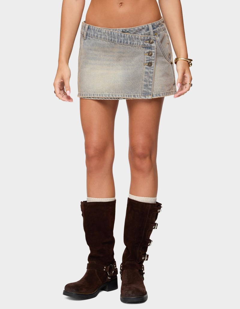 EDIKTED Wrap Mud Wash Denim Mini Skort image number 0