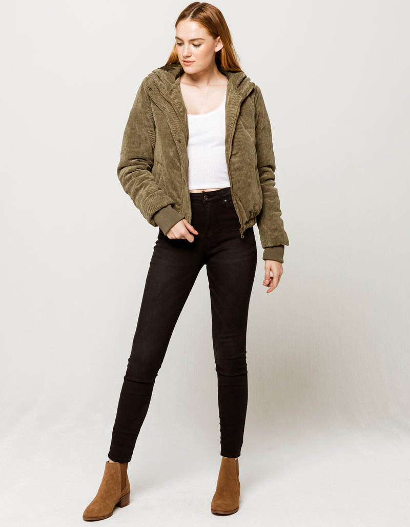 SKY AND SPARROW Corduroy Hooded Womens Bomber Jacket image number 3