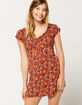 SKY AND SPARROW Ditsy Peasant Button Burgundy Womens Dress image number 1