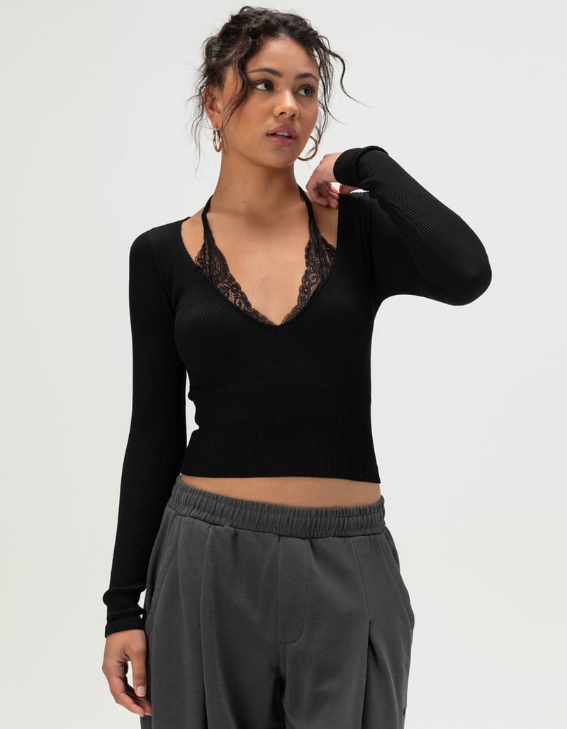 BDG Urban Outfitters Deep V Womens Long Sleeve 2fer Top image number 0