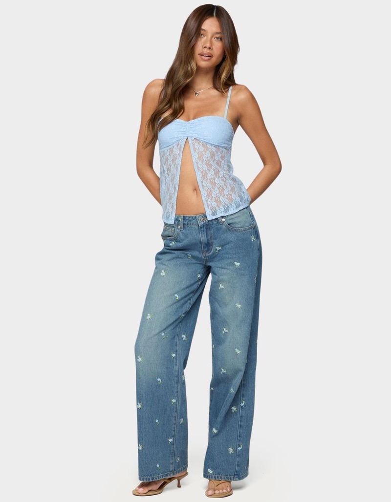 EDIKTED Edna Floral Embroidered Low Rise Jeans image number 3