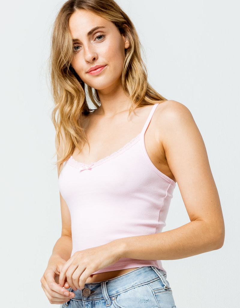 FULL TILT Lace Trim Pink Womens Cami image number 0