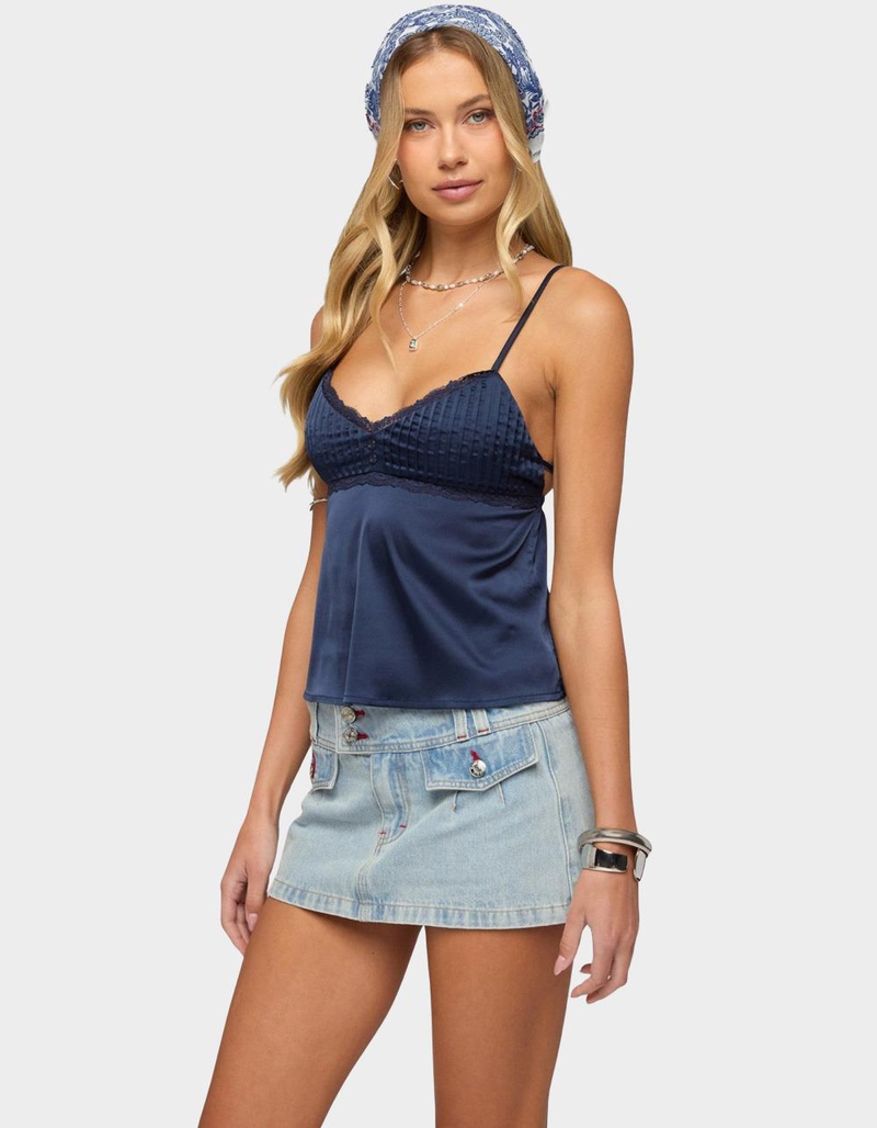 EDIKTED Blanca Satin Effect Lace Trim Tank Top image number 1