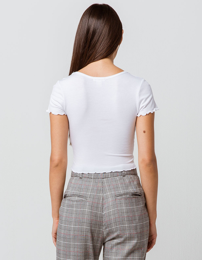 BOZZOLO Ribbed Lettuce Edge White Womens Crop Tee image number 2