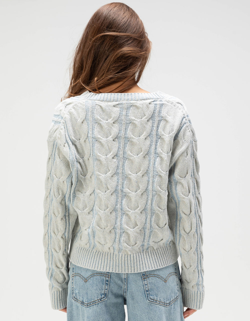 FREE PEOPLE Washed Cable Knit Womens V-Neck Sweater - LIGHT BLUE 