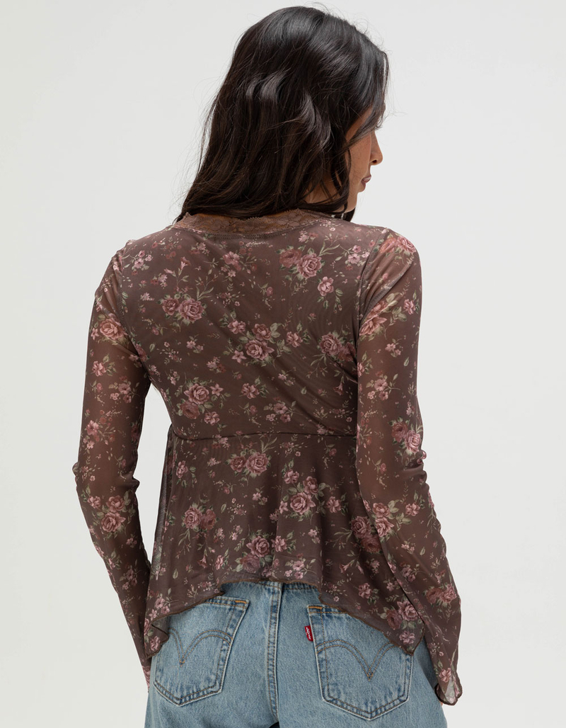 MADDEN GIRL Womens Mesh Hanky Long Sleeve Top image number 3