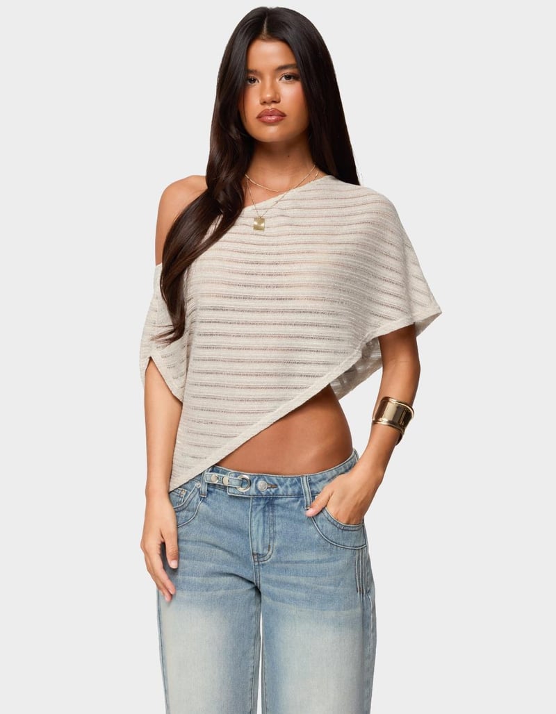 EDIKTED Loma Asymmetric Off Shoulder Knit Poncho image number 0