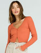 FULL TILT Button Front Womens Rust Ribbed Cardigan image number 1