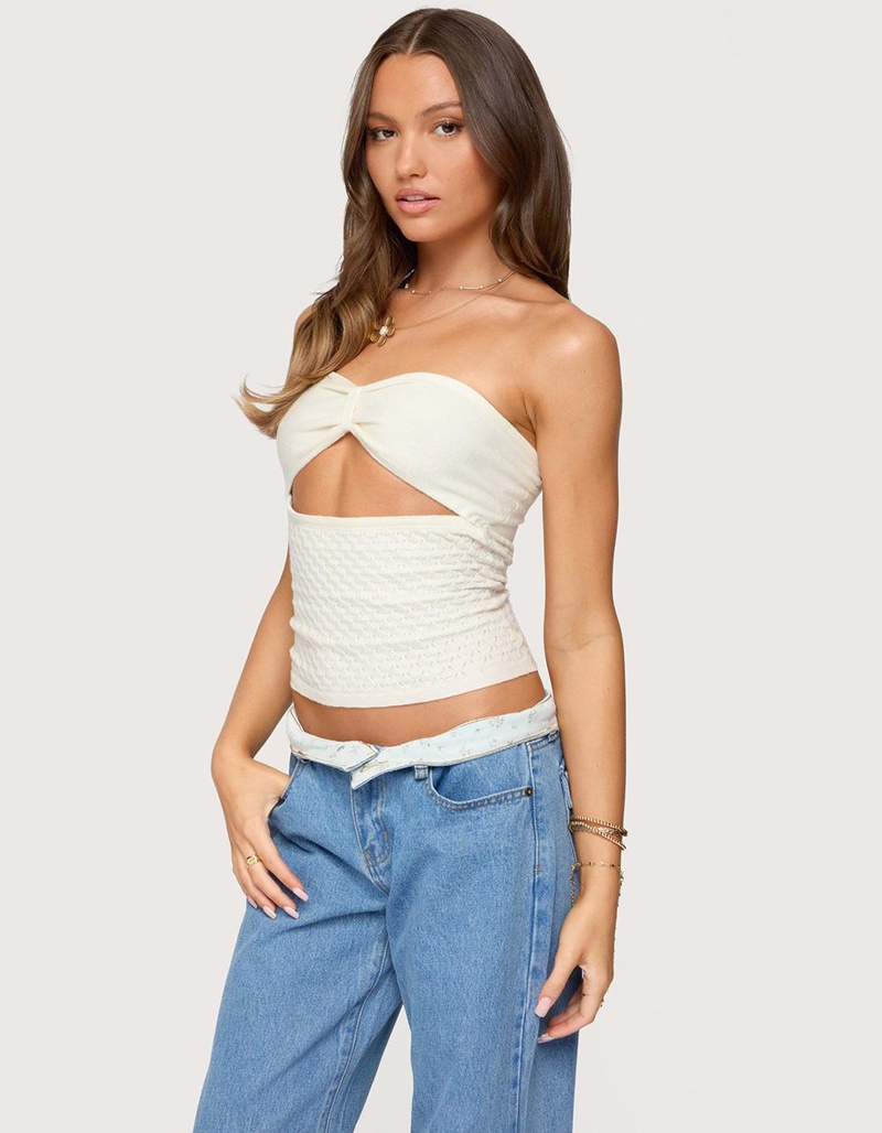 EDIKTED Textured Knit Strapless Cutout Top image number 3