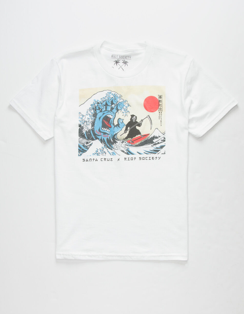 RIOT SOCIETY x SANTA CRUZ Great Hand Boys White T-Shirt image number 1