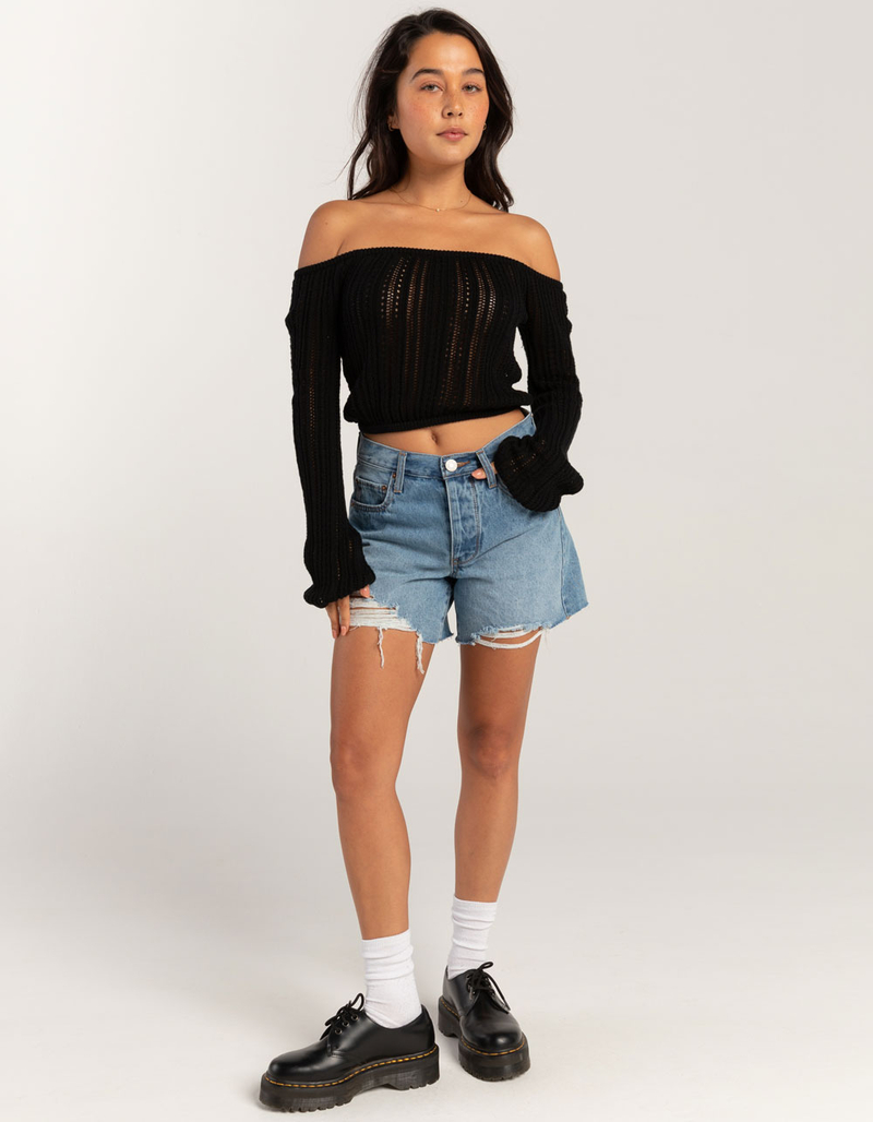 RSQ Womens Linear Stitch Off The Shoulder Sweater image number 4