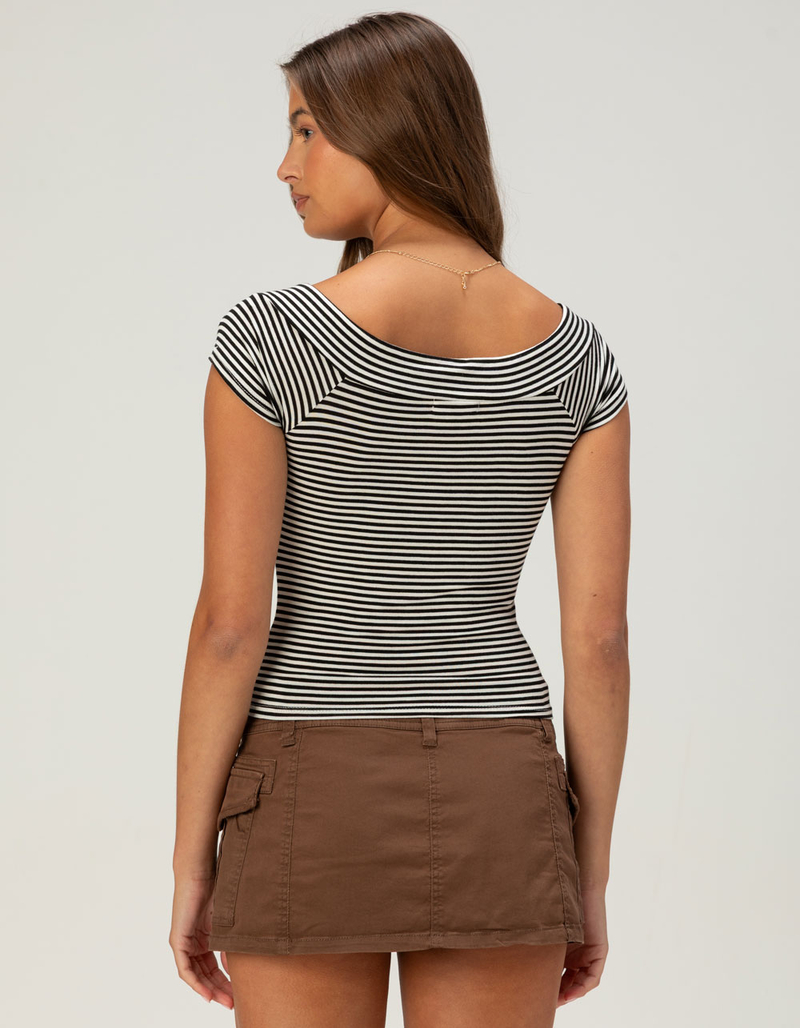 FULL TILT Off The Shoulder Stripe Womens Tee image number 4
