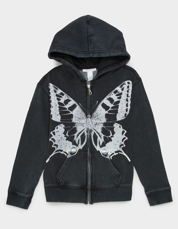 FULL TILT Washed Butterfly Girls Zip-Up Hoodie Primary Image