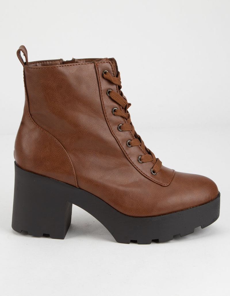 BAMBOO Chunky Lug Sole Lace Up Chestnut Womens Boots image number 1