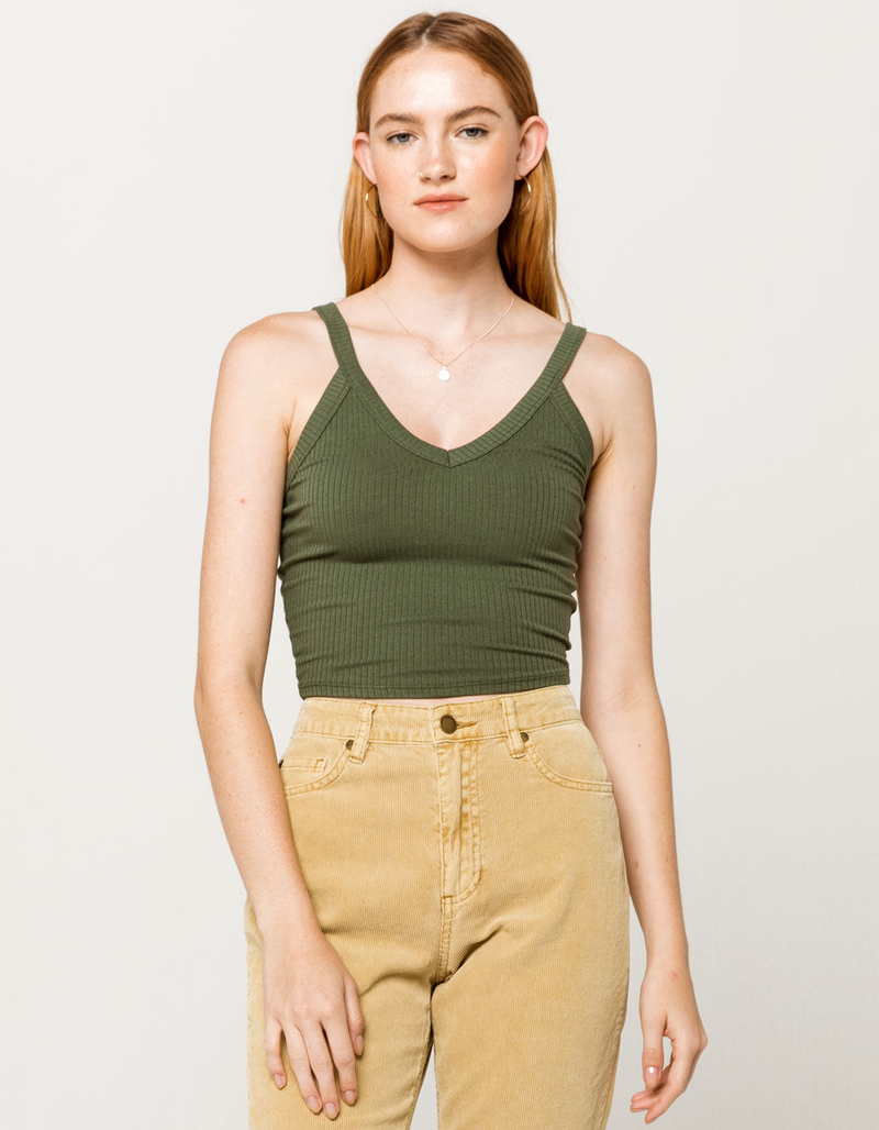 DESTINED V-Neck Green Womens Crop Tank Top image number 1