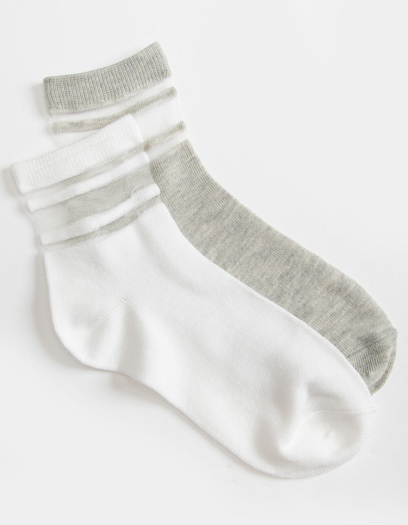FULL TILT 2 Pack Sheer Stripe Womens White & Gray Crew Socks image number 0