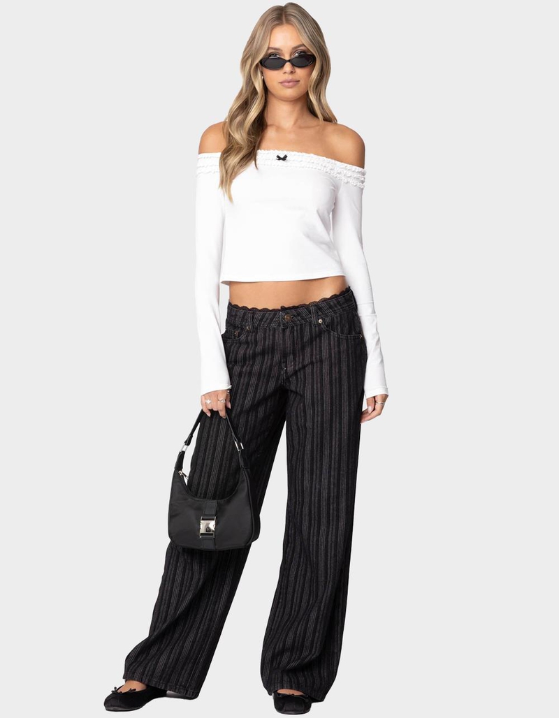 EDIKTED Lace Trim Striped Low Rise Jeans image number 1