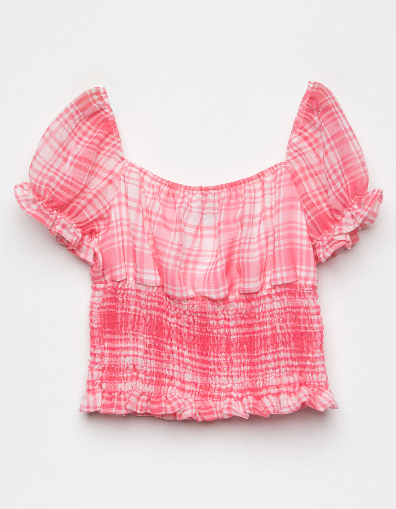FOR ALL SEASONS Smocked Plaid Girls Crop Top image number 1