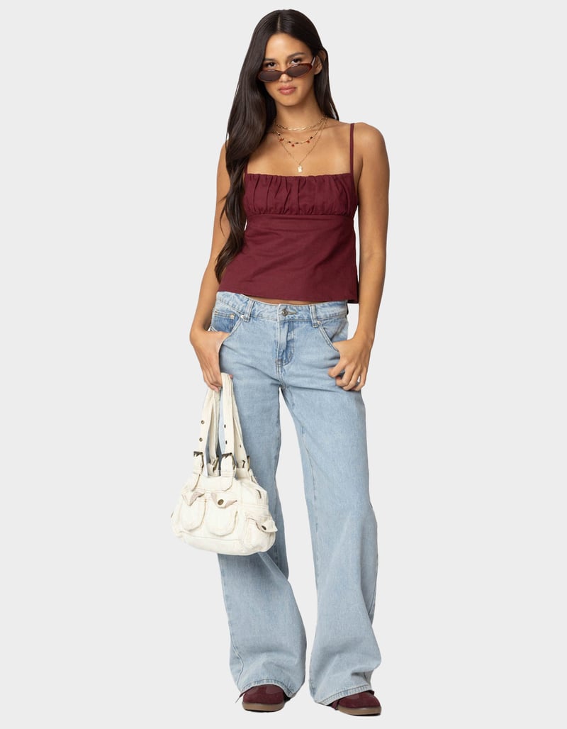 EDIKTED Linen Look Open Back Top DK RED Tillys