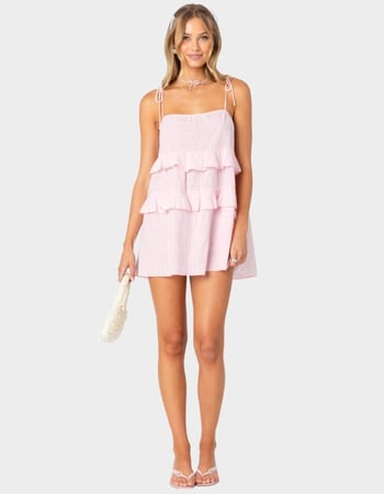 EDIKTED Dorothia Sheer Linen Look Mini Dress EDIKTED Dorothia Sheer Linen Look Mini Dress Primary Image