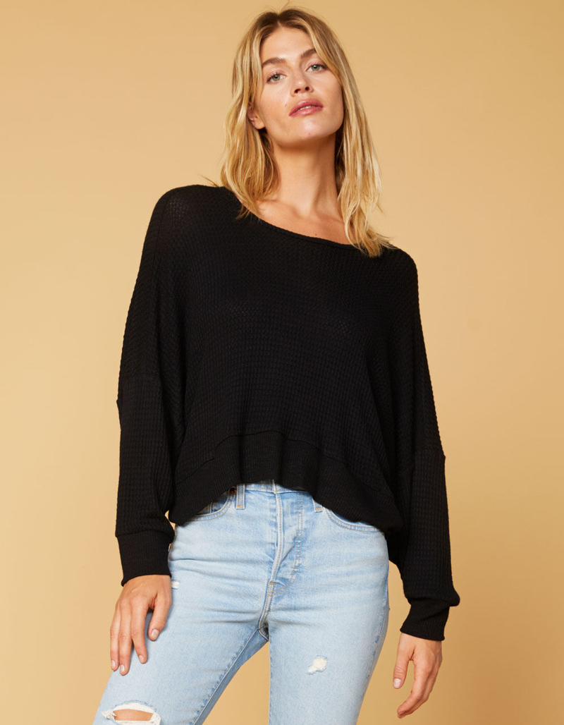 WEST OF MELROSE Options Open Back Black Womens Thermal Top image number 1