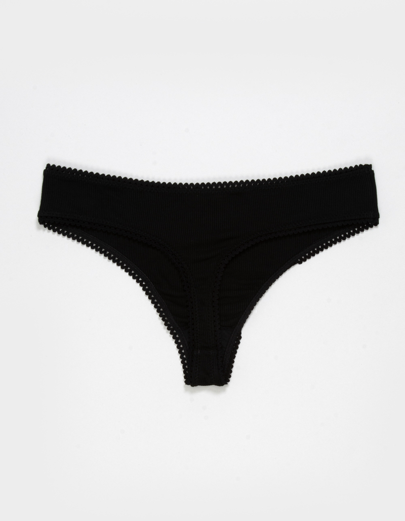 FULL TILT Bow Lace Trim Rib Thong image number 1