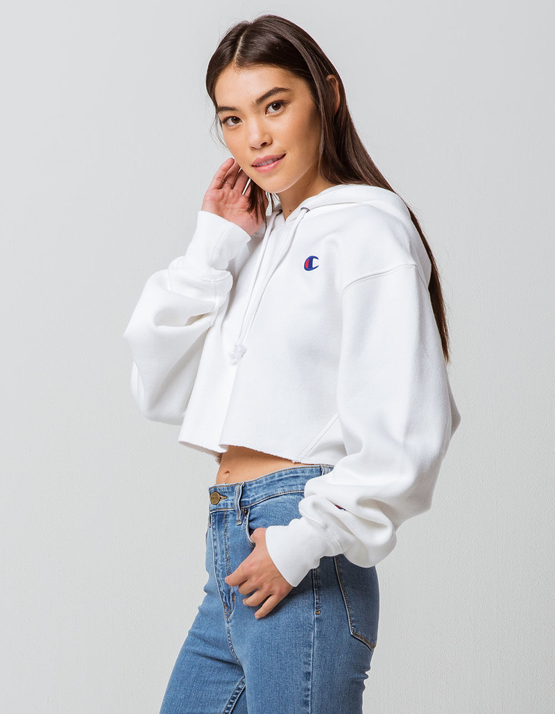 CHAMPION Reverse Weave White Womens Crop Hoodie image number 1