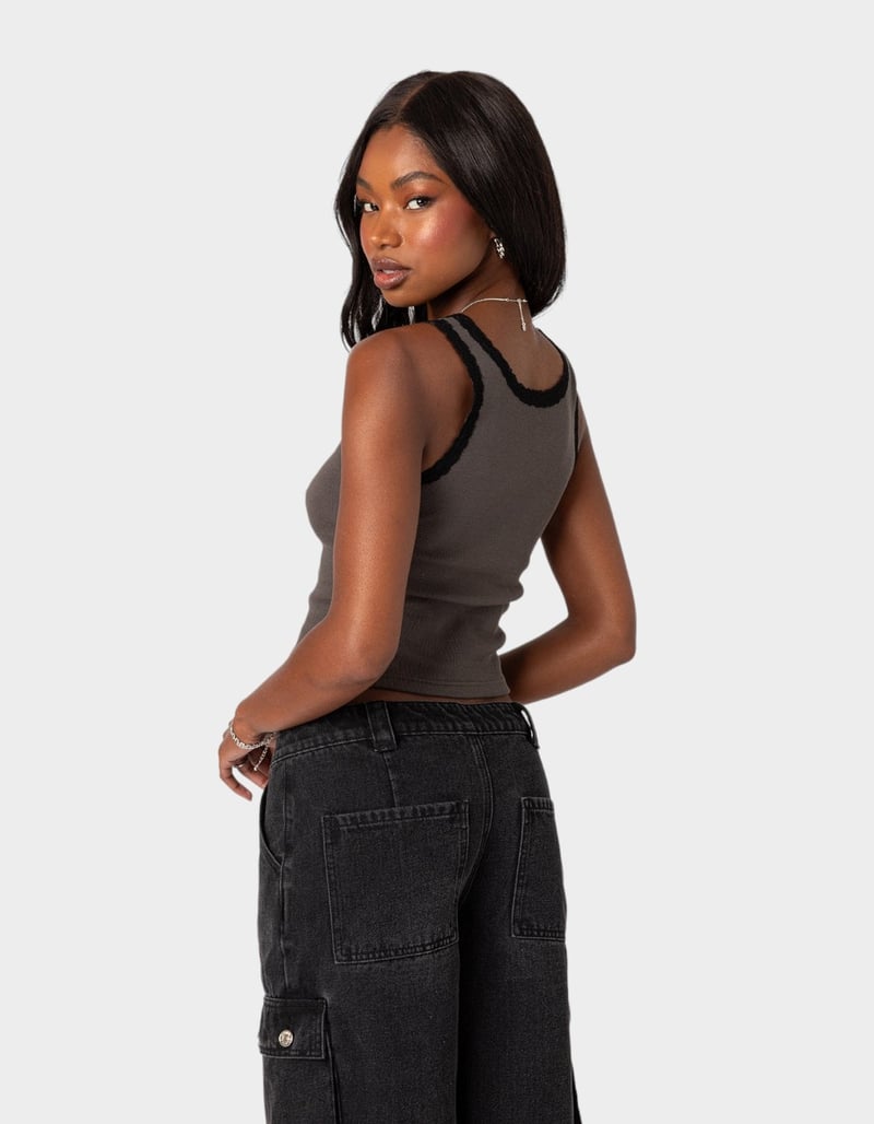 EDIKTED Alix Lacey Ribbed Tank Top image number 3
