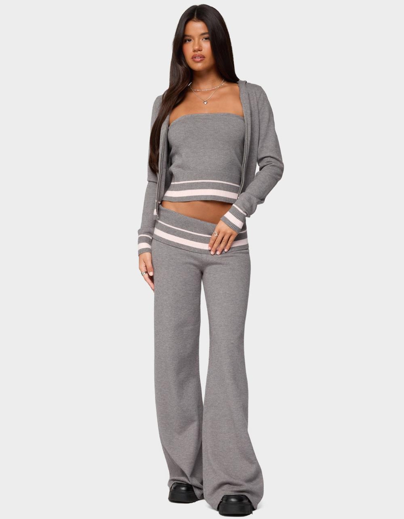 EDIKTED Kaliya Stripey Knit Zip Up Hoodie image number 4