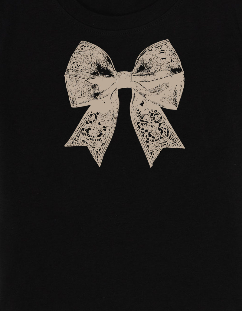 BOW Lace Distressed Womens Baby Tee image number 2