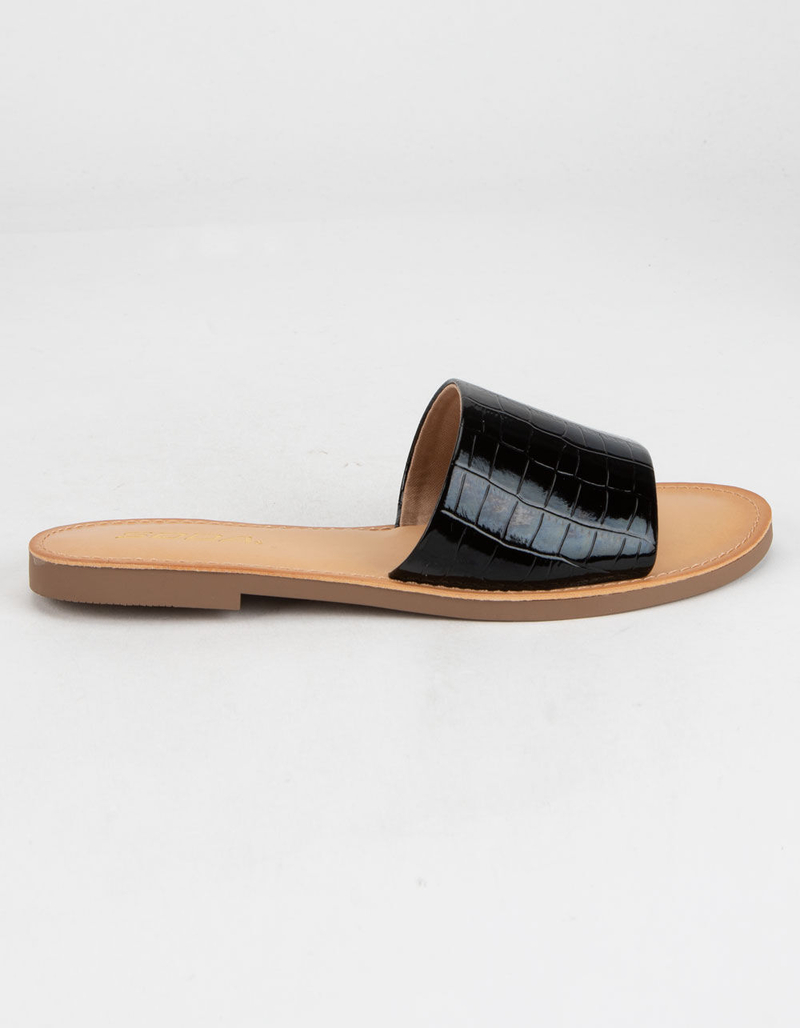 SODA Single Strap Womens Black Crocodile Slide Sandals image number 2