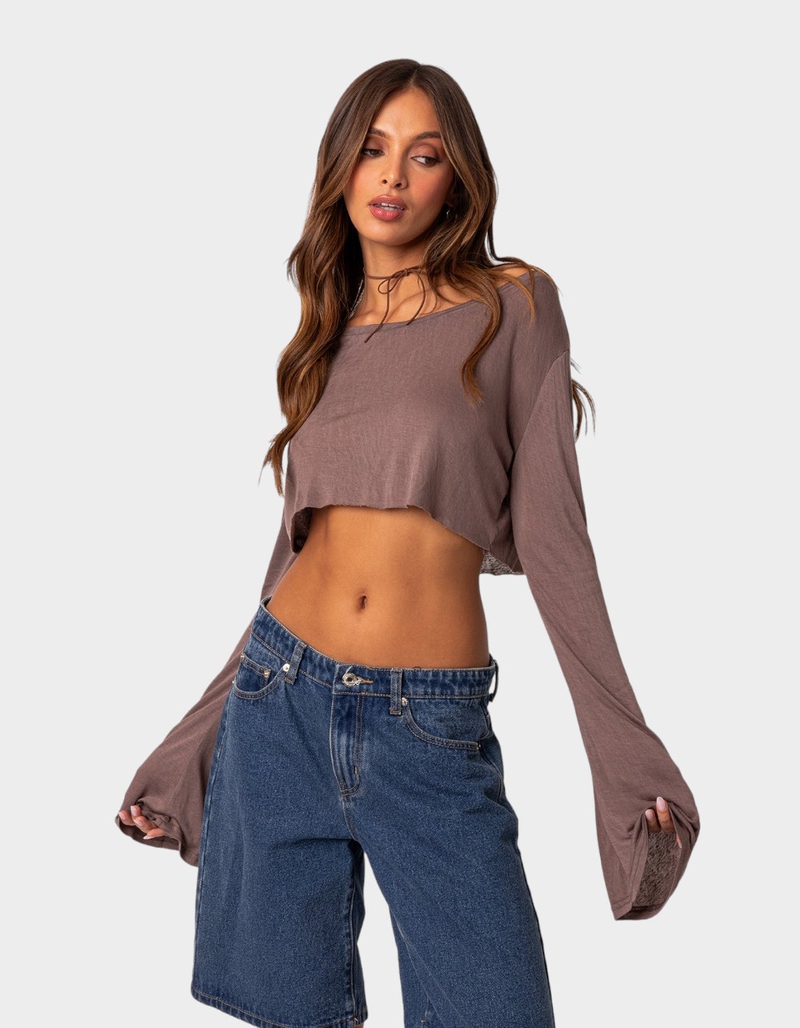 EDIKTED Sheer Raw Hem Crop Top image number 2