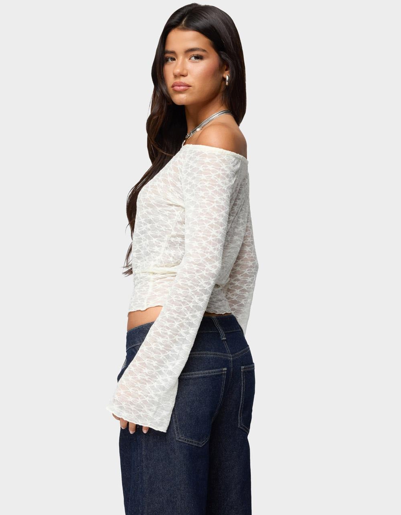 EDIKTED Alef Sheer Lace Off Shoulder Top image number 2