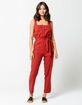 MIMI CHICA Button Front Linen Burgundy Womens Jumpsuit image number 1