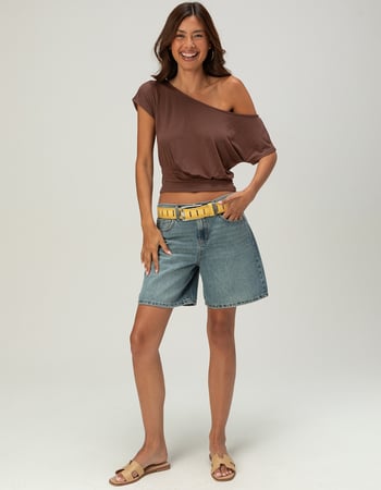 FULL TILT Womens Off The Shoulder Banded Bottom Top Alternative Image