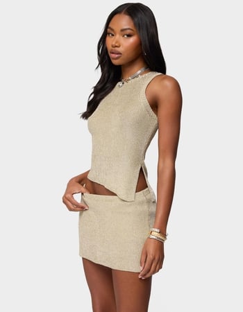 EDIKTED Goldy Asymmetric Metallic Knit Top Alternative Image