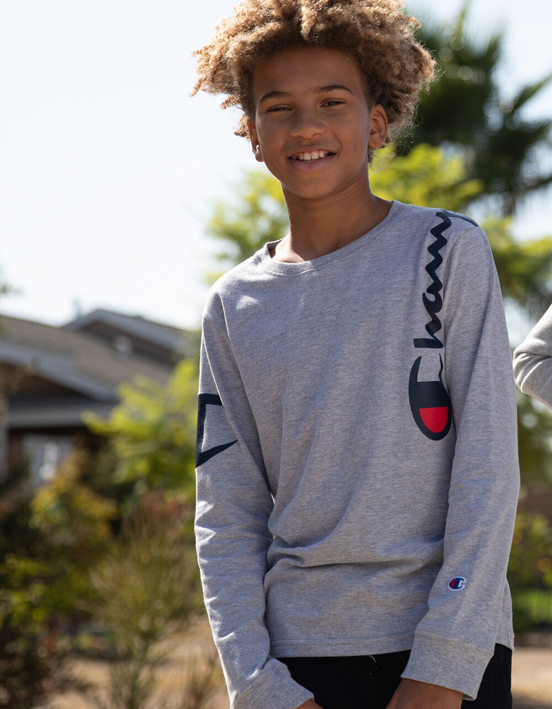 CHAMPION Shoulder Script Heather Gray Boys T-Shirt image number 0