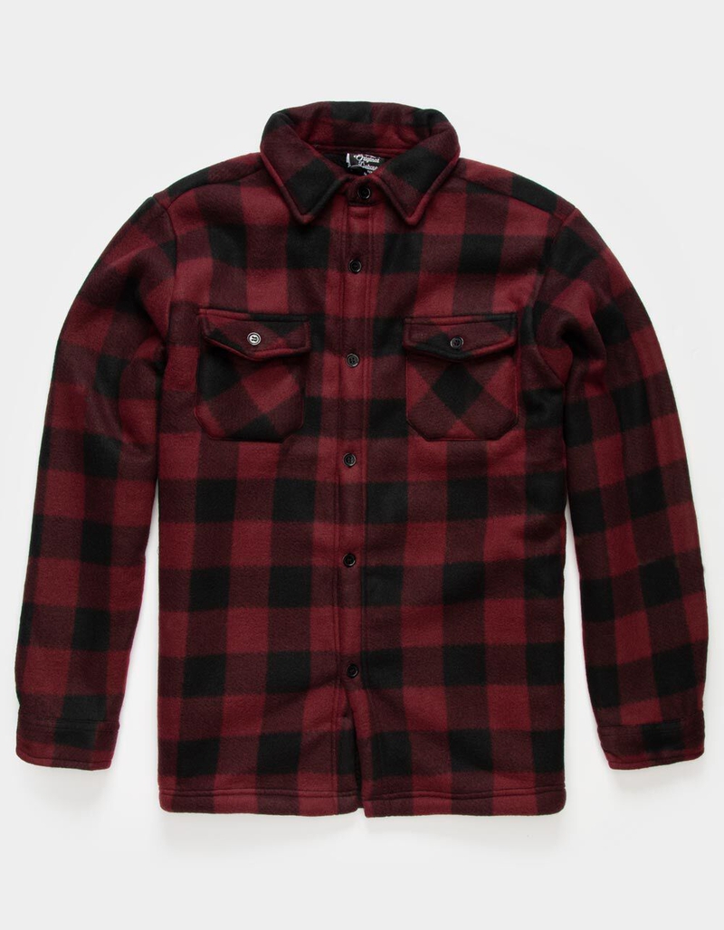 ORIGINAL DELUXE Mens Black & Red Sherpa Flannel Jacket image number 0