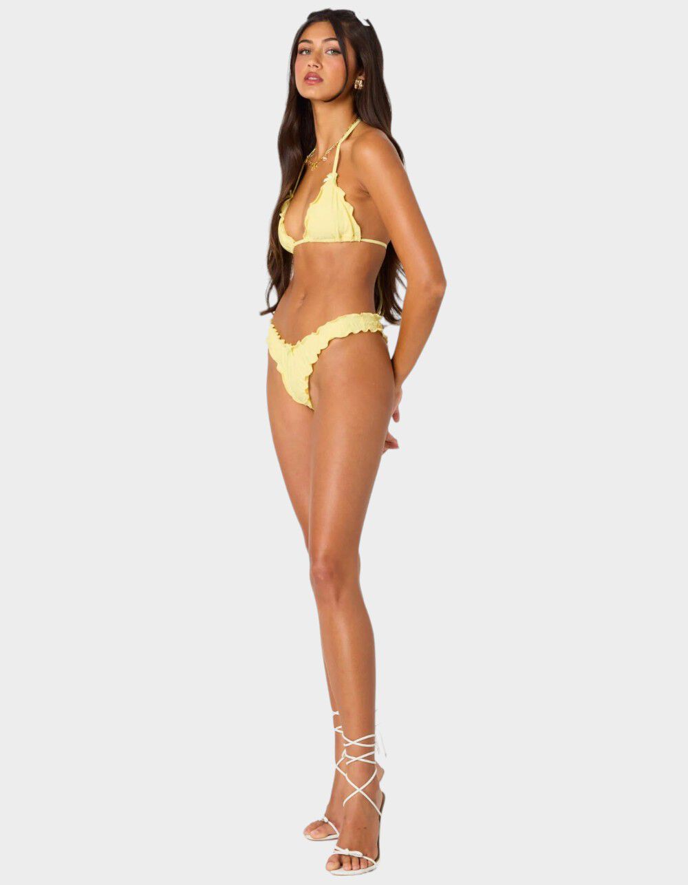 9006 Edikted bikini yellow 黄色ビキニ EDIKTED Golden Ruffle Edge Triangle Bikini Top - YELLOW | Tillys