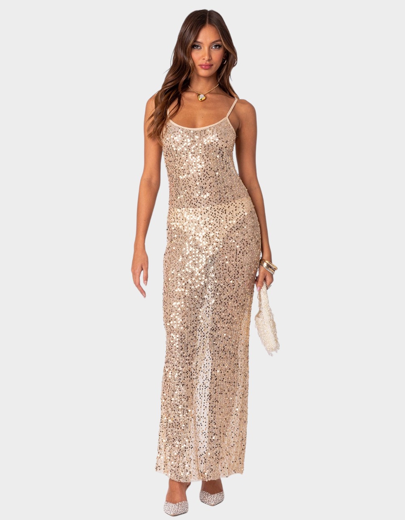 EDIKTED Sequin Sheer Mesh Maxi Dress image number 0