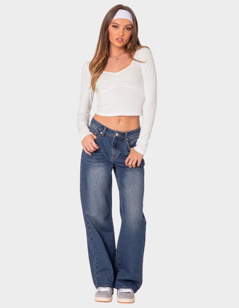 ★★ ★★ Women's Low Rise Relaxed Fit Mid Blue 3 Silver Women's Mid Rise Relaxed Fit Boyfriend Jeans | Mark's