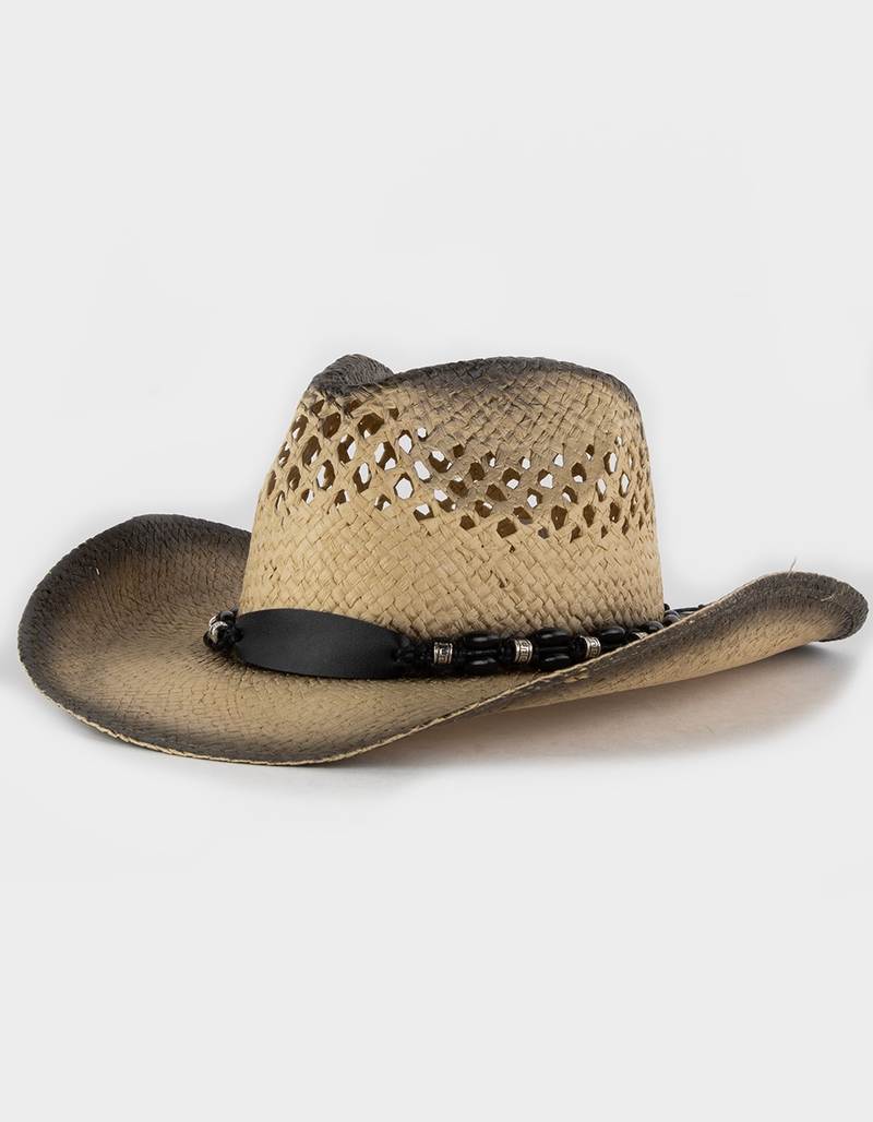 Faux Leather Trim Tea Wash Womens Cowboy Hat image number 1