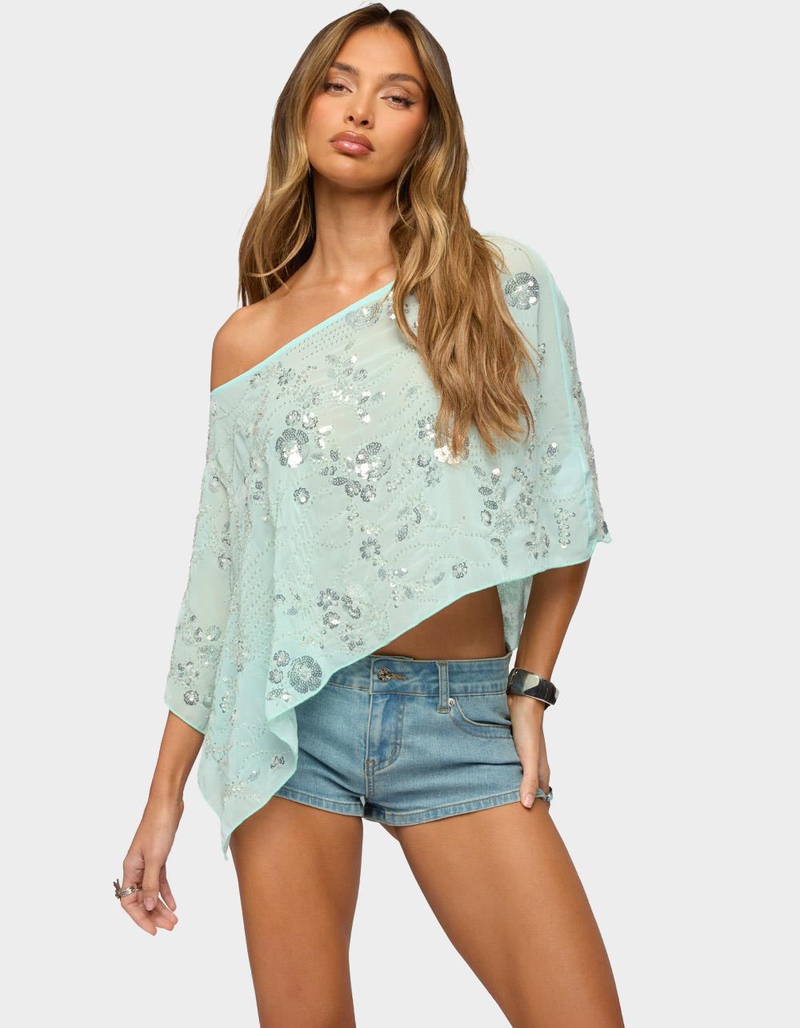 EDIKTED Triana Bead & Sequin Chiffon Poncho image number 0