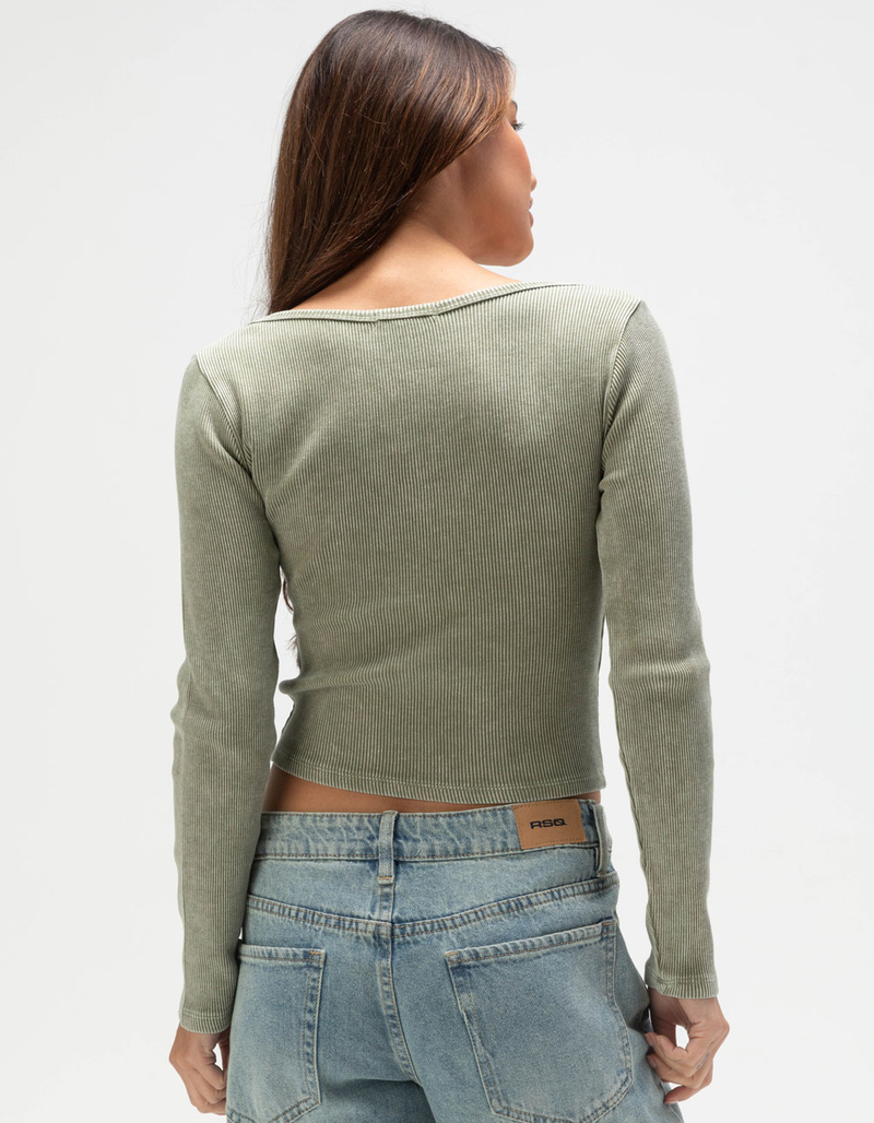 FULL TILT Notch Neck Womens Long Sleeve Rib Top image number 3