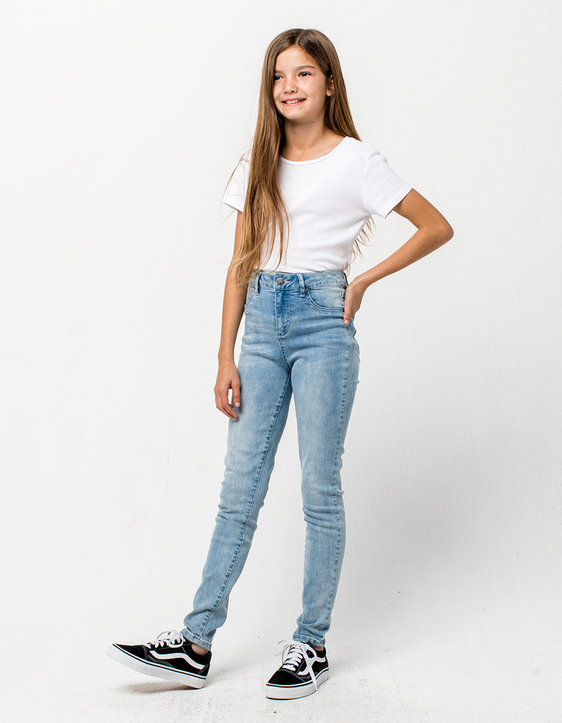 RSQ LA Super High Rise Light Wash Girls Skinny Jeans image number 1