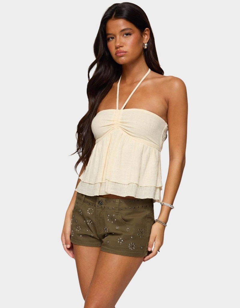 EDIKTED Layered Linen Look Babydoll Halter Top image number 1